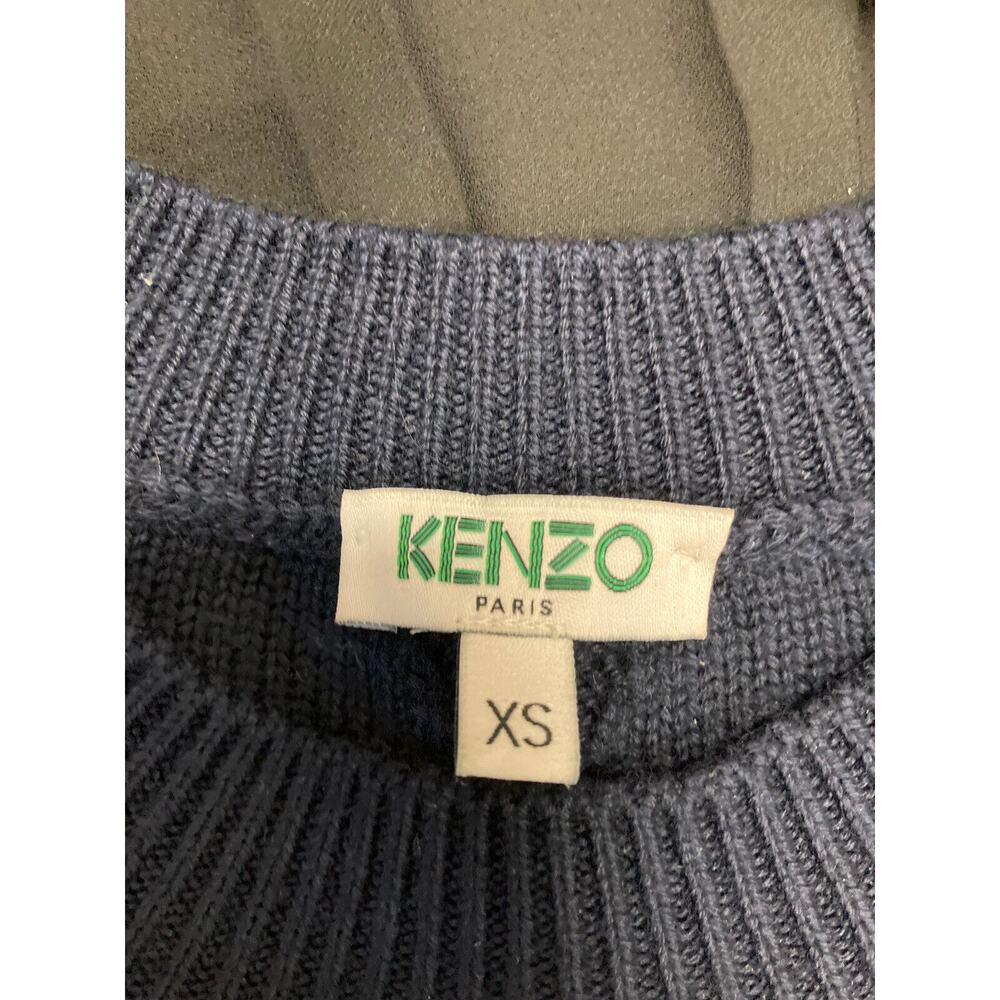 KENZO Blue Black Wool Cable Knit Layered Mixed Media Pleated Crepe Dress Size XS - Picture 4 of 6